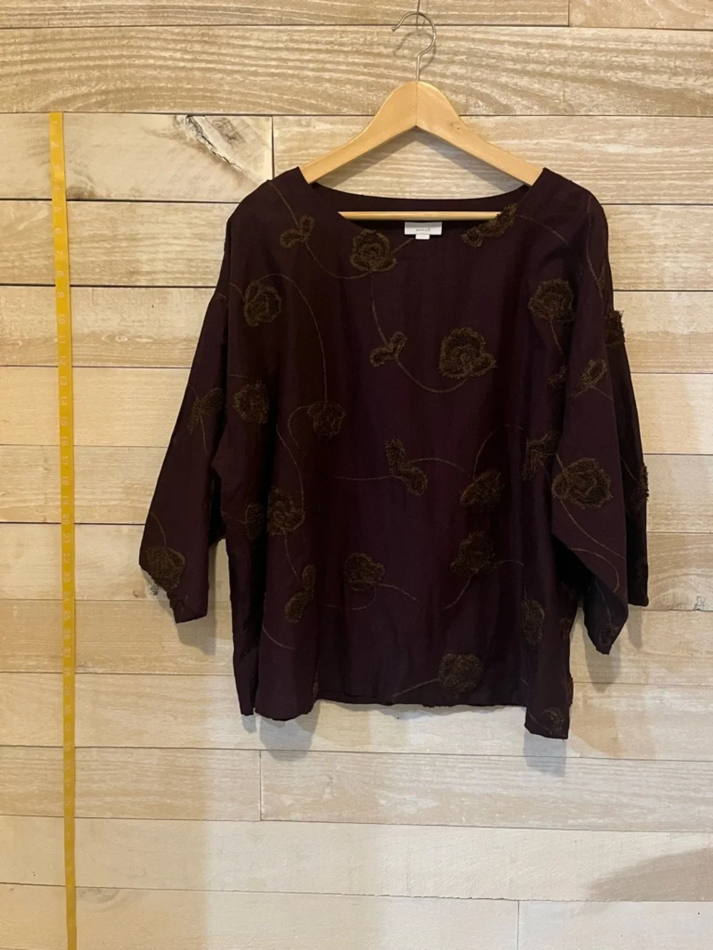 J. Jill Deep Plum Embroidered Floral Boxy Tunic 100% Cotton - Picture 4 of 8